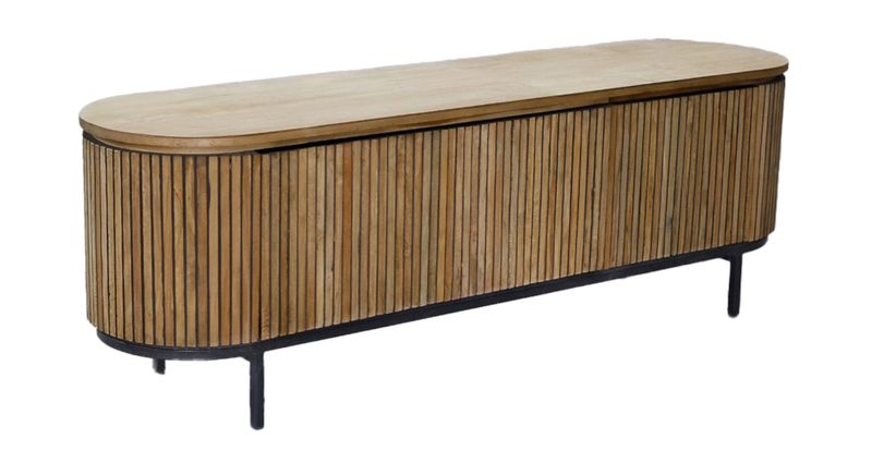 Ovales TV-Lowboard SANA 170 cm lang Holz-Metall