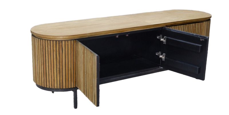 Ovales TV-Lowboard SANA 170 cm lang Holz-Metall