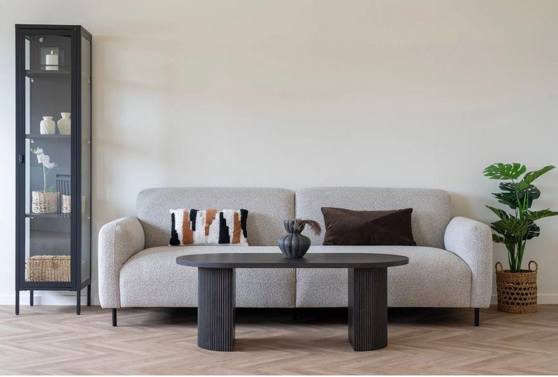DORA, Sofa 3 Sitzer hellgrau Stoff Bouclé