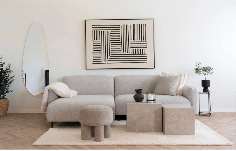 DORA, Sofa mit Longchair links hellgrau Stoff Bouclé