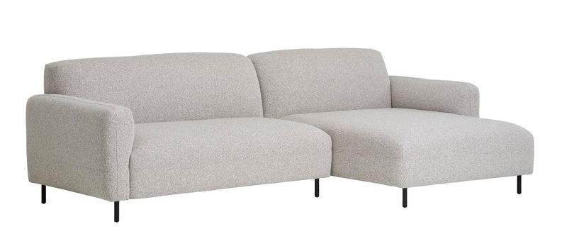 DORA, Sofa mit Longchair rechts hellgrau Stoff Bouclé