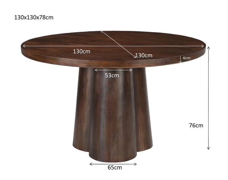 ISMA, Esstisch rund 130 cm Holz mit Mittelsäule