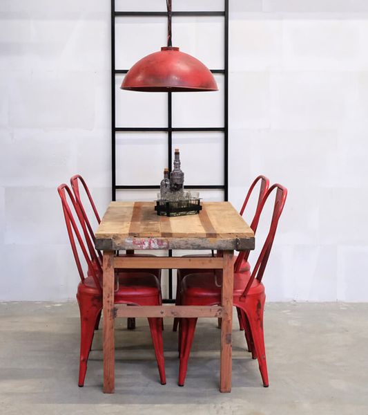 PEP, Bistrostuhl 4 Stück shabby rot Metall hohe Rückenlehne, vintage Möbel