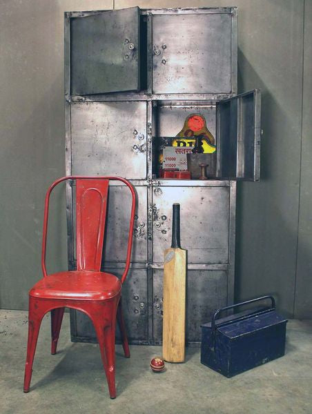 PEP, Bistrostuhl 4 Stück shabby rot Metall hohe Rückenlehne, vintage Möbel