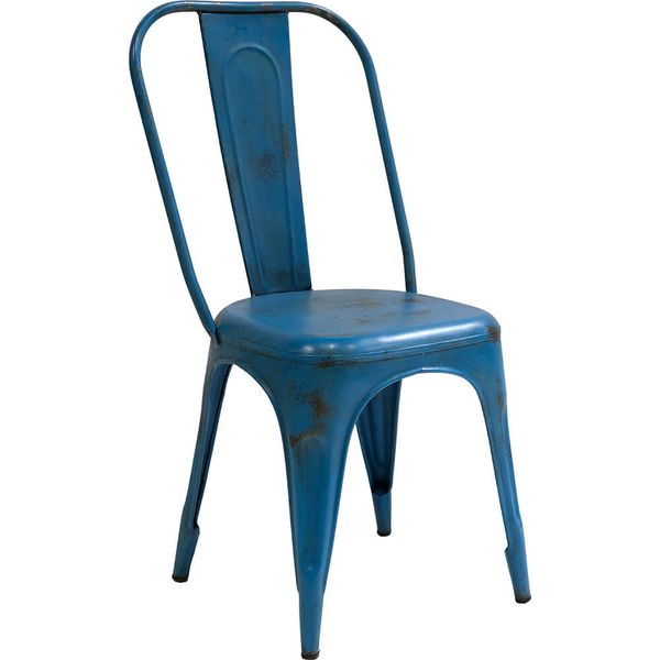 PEP, Bistrostuhl 4 Stück shabby blau Metall hohe Rückenlehne, vintage Möbel