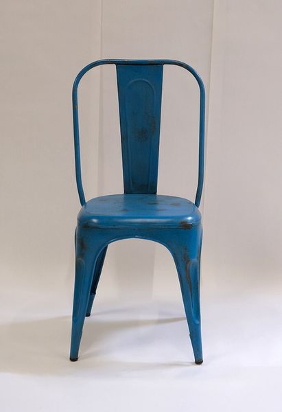 PEP, Bistrostuhl 4 Stück shabby blau Metall hohe Rückenlehne, vintage Möbel