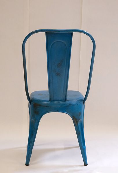 PEP, Bistrostuhl 4 Stück shabby blau Metall hohe Rückenlehne, vintage Möbel