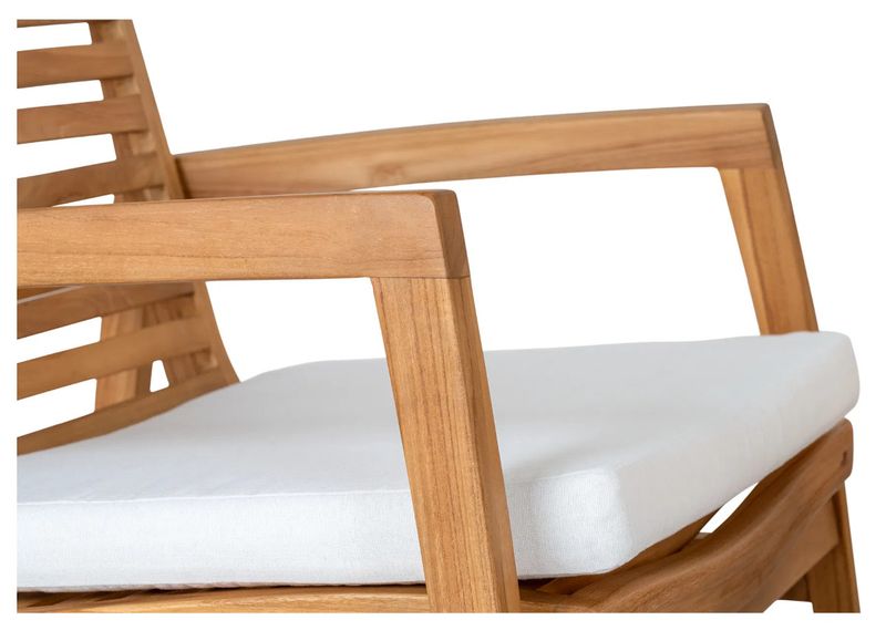 Modernes Garten Lounge-Set 4 Teile massiv Teakholz mit weißen Kissen