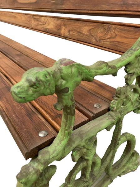 LINA, Landhaus Gartenbank B 195 cm Gusseisen grün und Holz natur