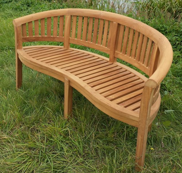 SURE, Gartenbank 150 cm halbrund Holz, Bananenbank