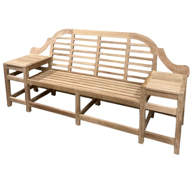 TARA, außergewöhnliche Gartenbank Holz mit 2 Tischen im Landhausstil, große Gartenbank