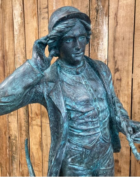 Große Gartenskulptur Bronze "Jäger mit 2 Hunden"