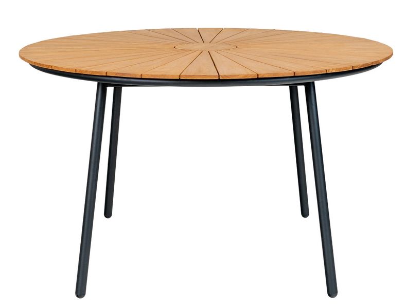 CLEA, Gartentisch rund 130 cm Holz natur und schwarze Metallbeine