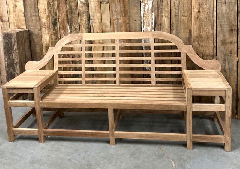 TARA, außergewöhnliche Gartenbank Holz mit 2 Tischen im Landhausstil, große Gartenbank