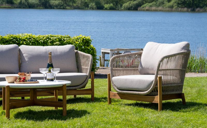 DINA, Garten-Lounge Möbel 4er Set beige-weiß