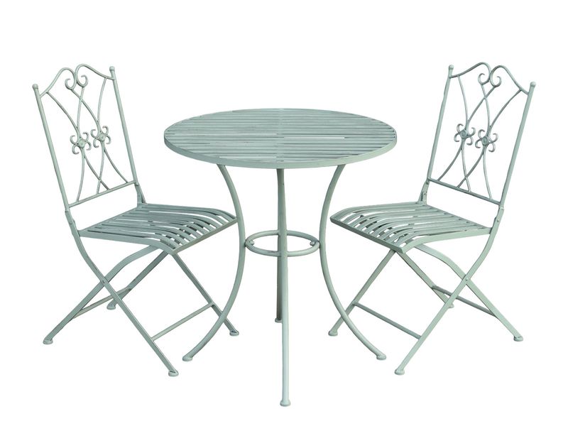 Gartentisch mit 2 Stühlen antik blau-türkis Landhausstil