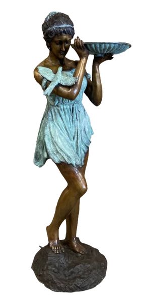 Gartenskulptur "Bronze Lady mit Vogeltränke" Brunnen, Wasserspiel