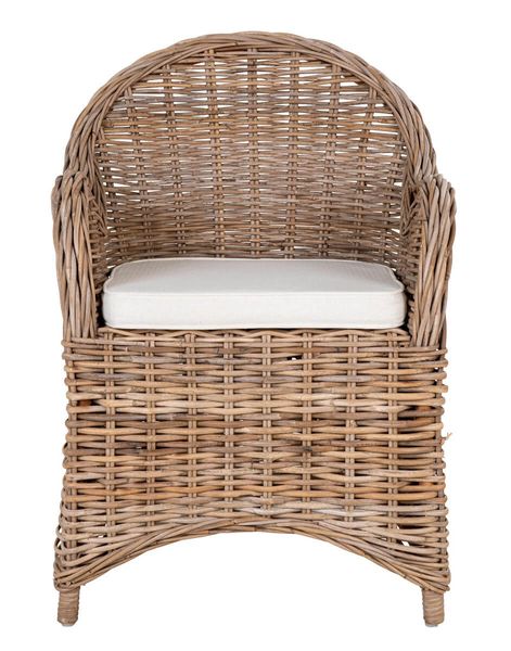 CLAIRE, Rattan Sessel mit weißen Sitzkissen, Gartensessel Landhausstil