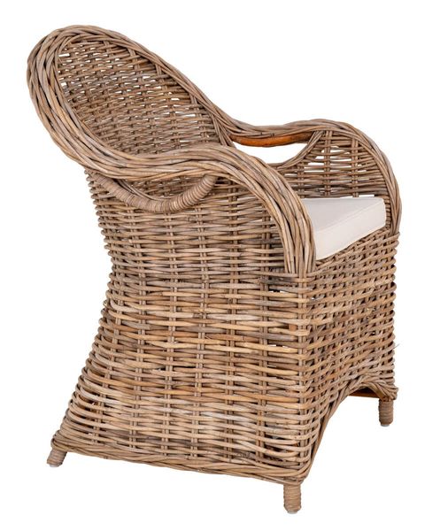 CLAIRE, Rattan Sessel mit weißen Sitzkissen, Gartensessel Landhausstil