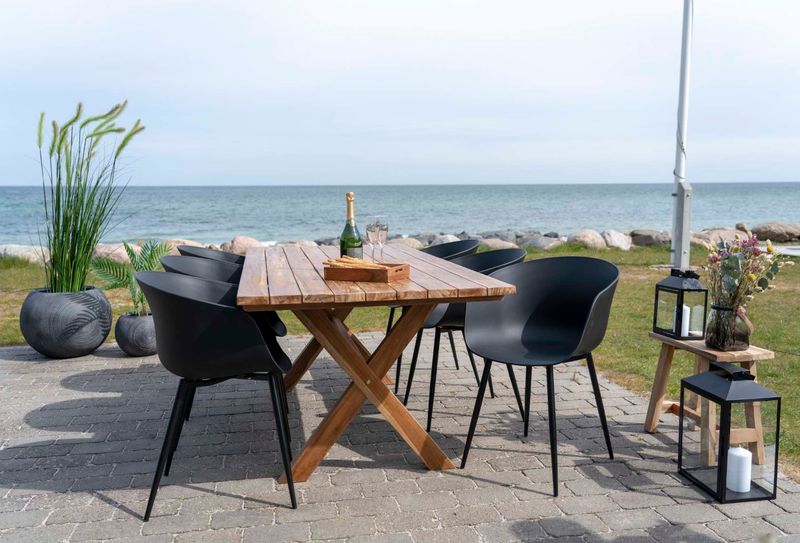 RONDA, moderner Gartenstuhl 2 Stück schwarz Schalensitz