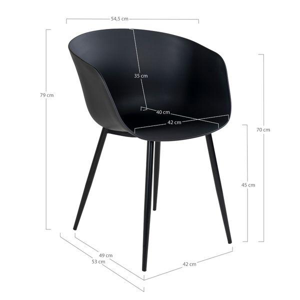 RONDA, moderner Gartenstuhl 2 Stück schwarz Schalensitz