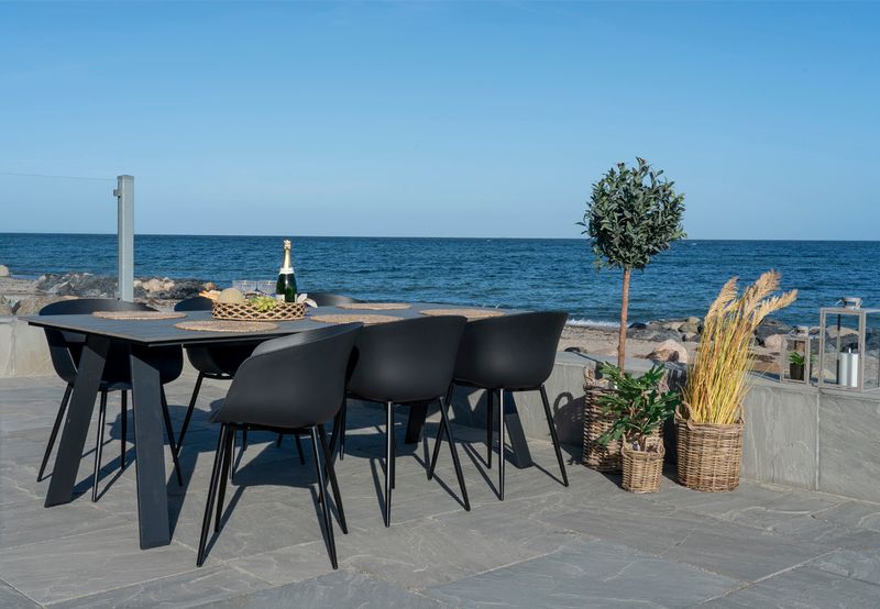 RONDA, moderner Gartenstuhl 2 Stück schwarz Schalensitz