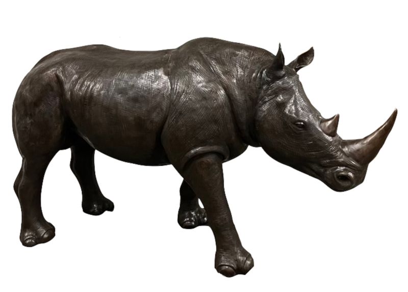 Bronze Skulptur, große Bronze Skulptur "Nashorn" Länge 260 cm