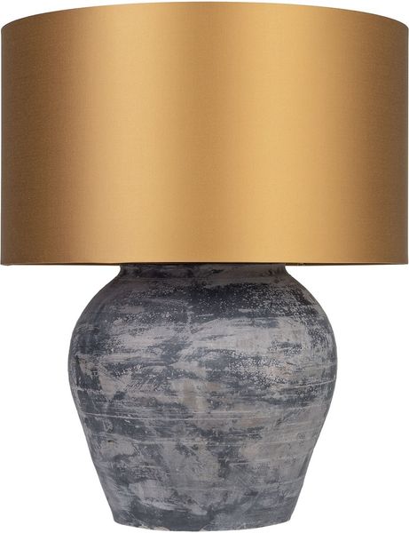 TL-399, Große Tischlampe Keramik mit gold Schirm, Vasenlampe antikes Unikat
