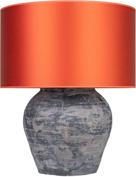 TL-399, Große Tischlampe Keramik mit rot-orange Schirm, Vasenlampe antikes Unikat