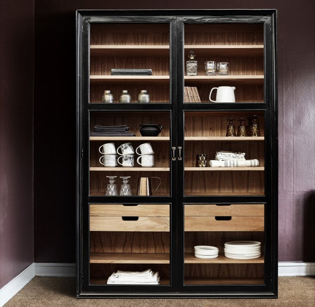 Große Holz Vitrine DEAN schwarz-natur Landhausstil