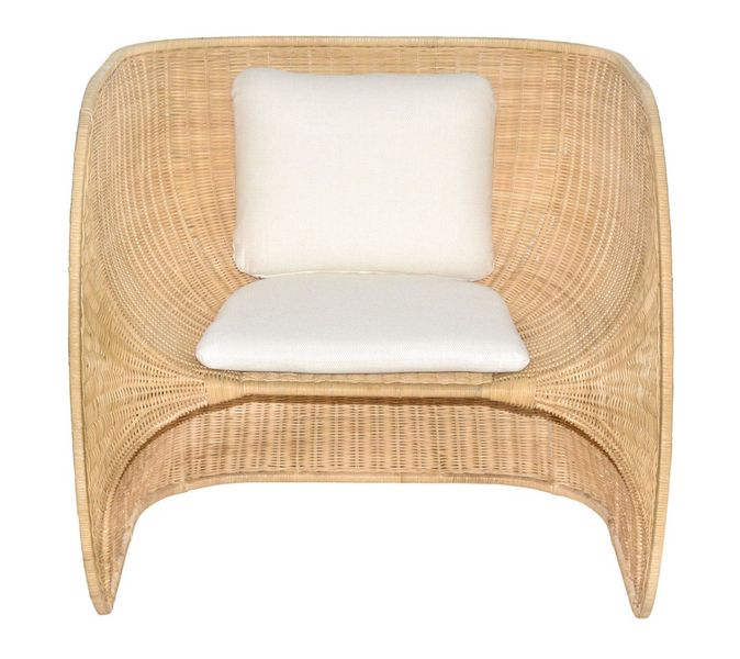 ISO, Designer Rattan Lounge-Sessel mit weißen Kissen