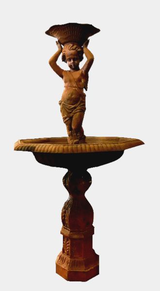 Brunnen Gusseisen "Engel-Junge Brunnen" rostig antik H 190 cm