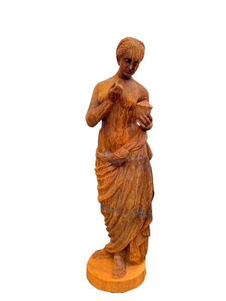 Gusseisen Statue H 140 cm "Lady mit Schale" rostig