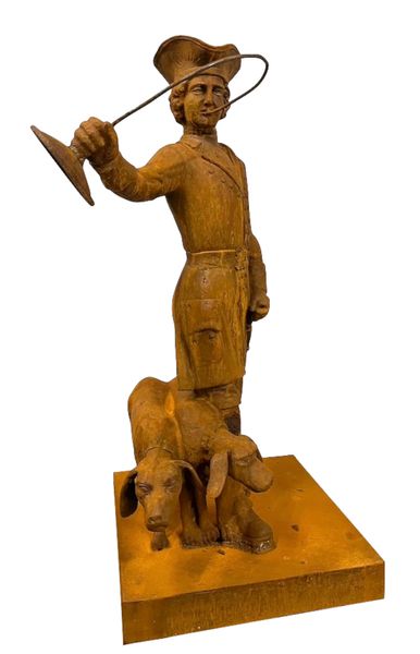 Gusseisen Statue "Mann mit 2 Hunden", Garten Skulptur