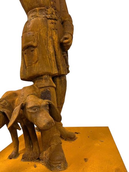 Gusseisen Statue "Mann mit 2 Hunden", Garten Skulptur