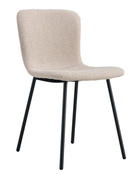 HALLI, Stuhl 2 Stück beige Bouclé-Stoff schwarze Metallbeine