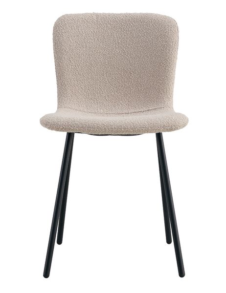 HALLI, Stuhl 2 Stück beige Bouclé-Stoff schwarze Metallbeine