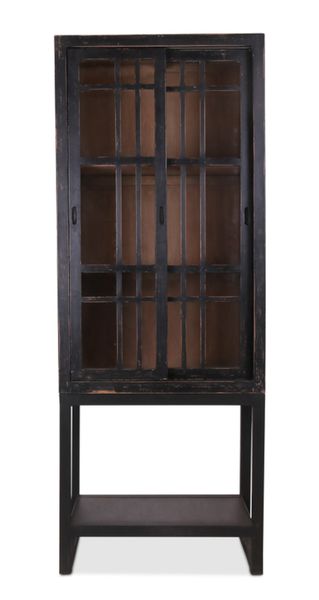 Hochbeinige Landhaus Vitrine MURA mit Schiebetüren