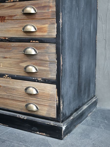 Vitrine Holz JESS, 2 Glastüren und 4 Schubladen Landhausstil