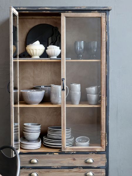 Vitrine Holz JESS, 2 Glastüren und 4 Schubladen Landhausstil