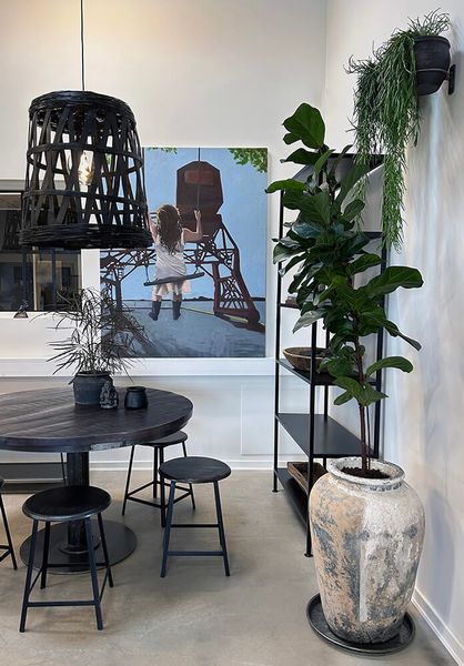 Industriedesign Esstisch ANJA rund 120 cm schwarz Holz  Metall
