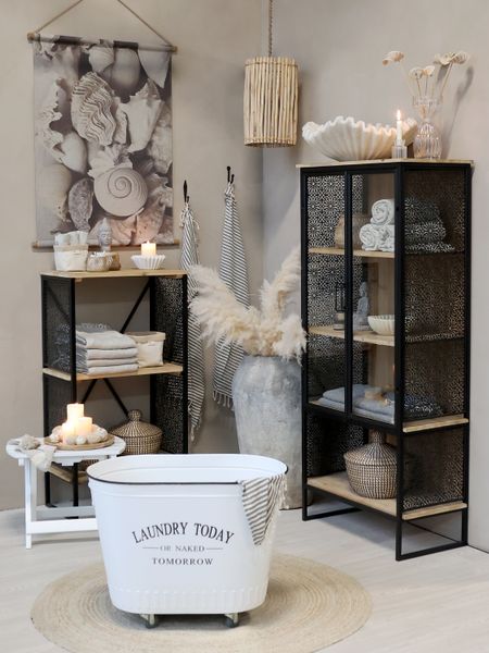Matz Möbel Metall Vitrine SUE H 160 cm schwarz-natur