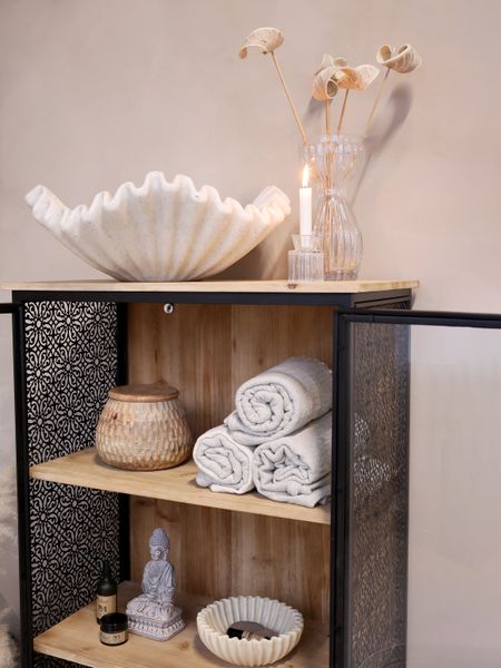 Matz Möbel Metall Vitrine SUE H 160 cm schwarz-natur