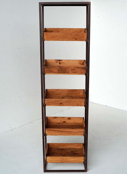 Matz Möbel - Schmales Metall Regal ELLA mit 5 Holz Tabletts