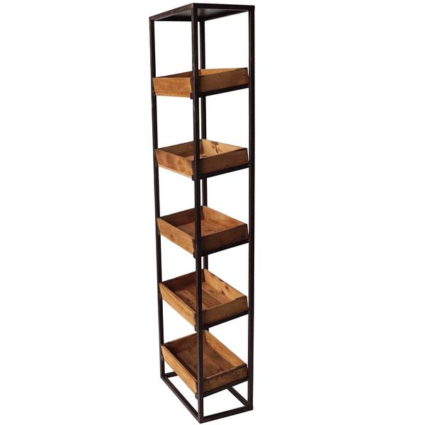 Matz Möbel - Schmales Metall Regal ELLA mit 5 Holz Tabletts