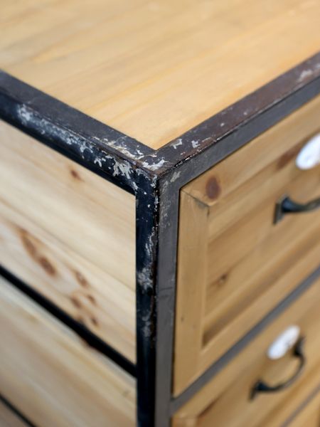 KEN, Industriedesign Kommode Holz-Metall, Sideboard mit 16 Schubladen