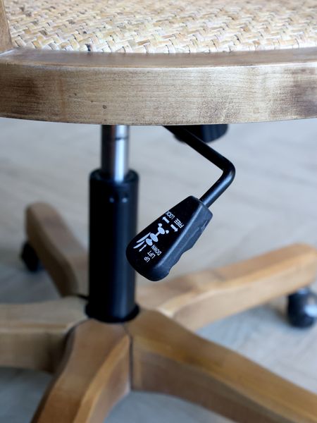 IRIS, Bürostuhl Holz-Rattan-Geflecht auf Rollen, Landhausstuhl