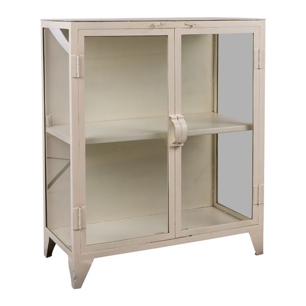Kleines Sideboard-Vitrine TRINE shabby-weiß Metall B 80 cm