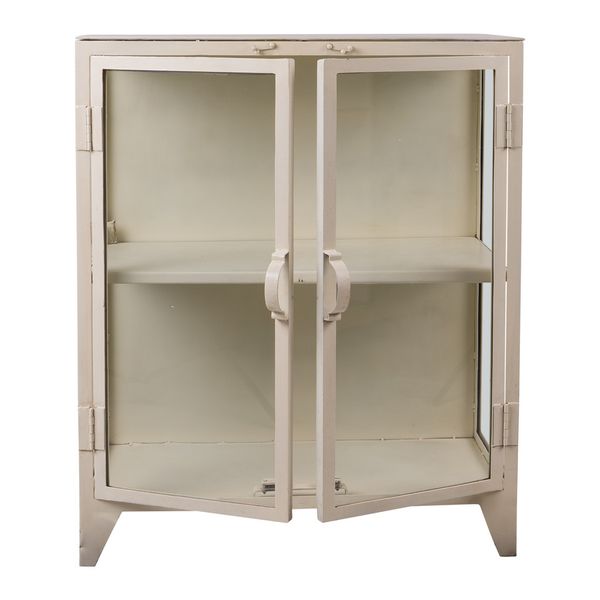 Kleines Sideboard-Vitrine TRINE shabby-weiß Metall B 80 cm