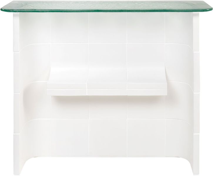 Designer Konsolentisch KANA Keramik Weiß Grünes Glas 105cm - Matz Möbel
